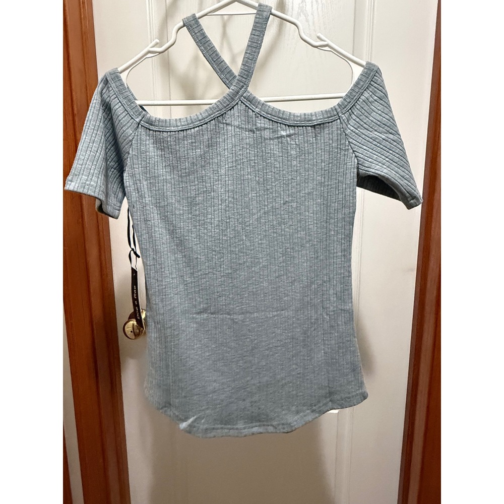 Doe & Rae‎ Grey Ribbed Halter Off Shoulder Top S10179T Small - Picture 2 of 6